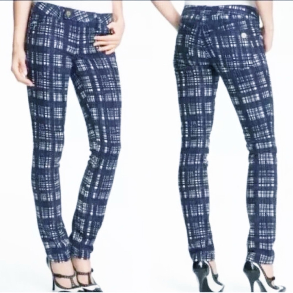 TORY BURCH Conner tab front skinny jeans navy, and purple Low rise Size 26
